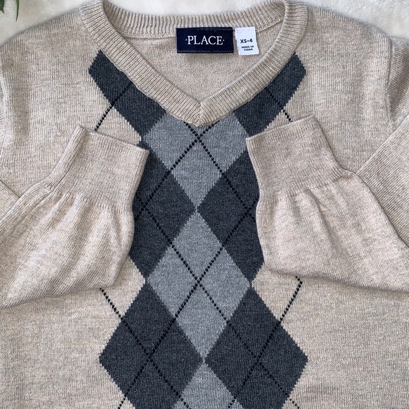 Children’s Place Boys 4 Tan Argyle Sweater EUC - Picture 5 of 7